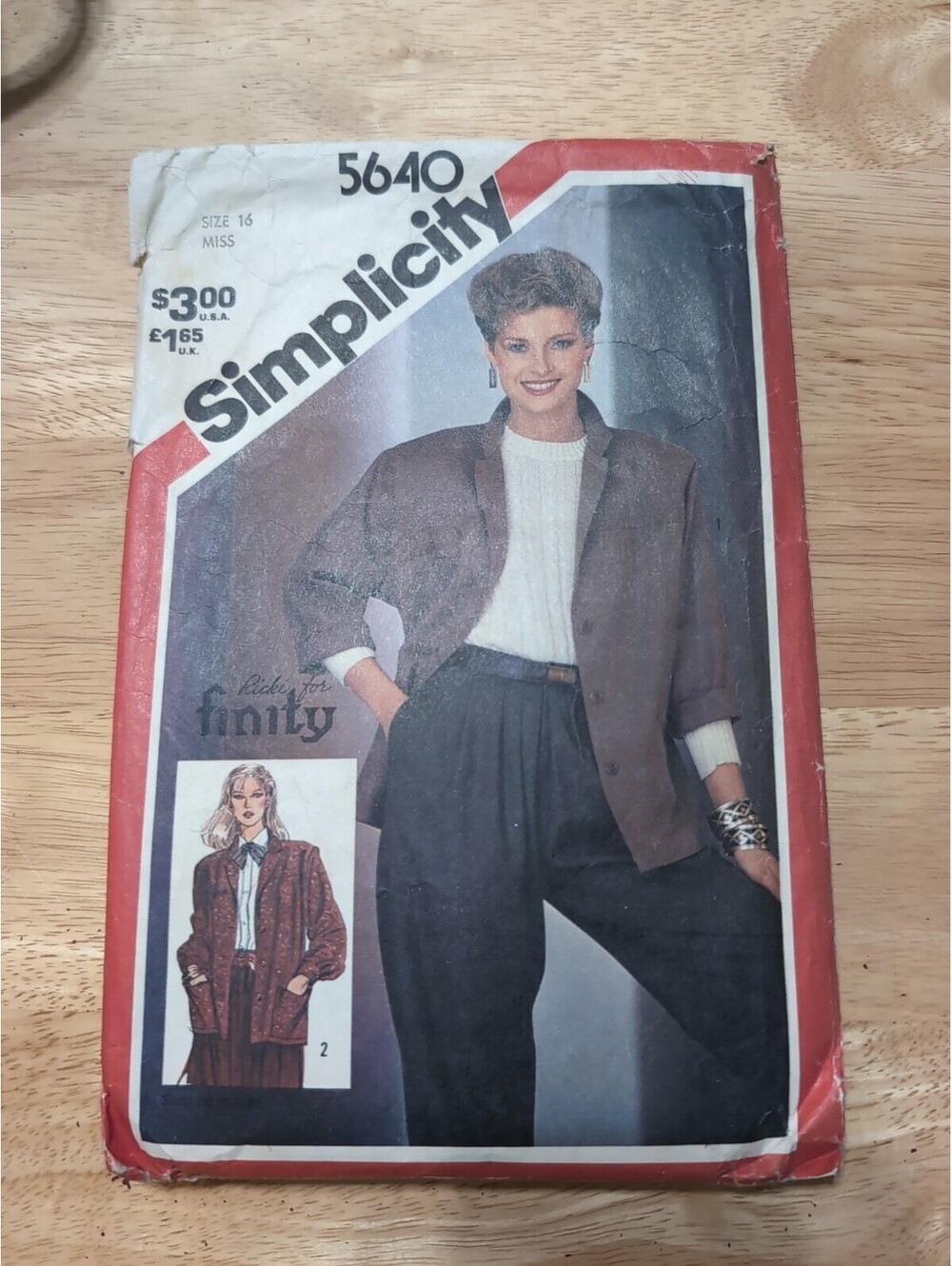Vtg Simplicity Ricki for Finity pattern 5640 Misses' Jacket  sz 16 bust 39 cut